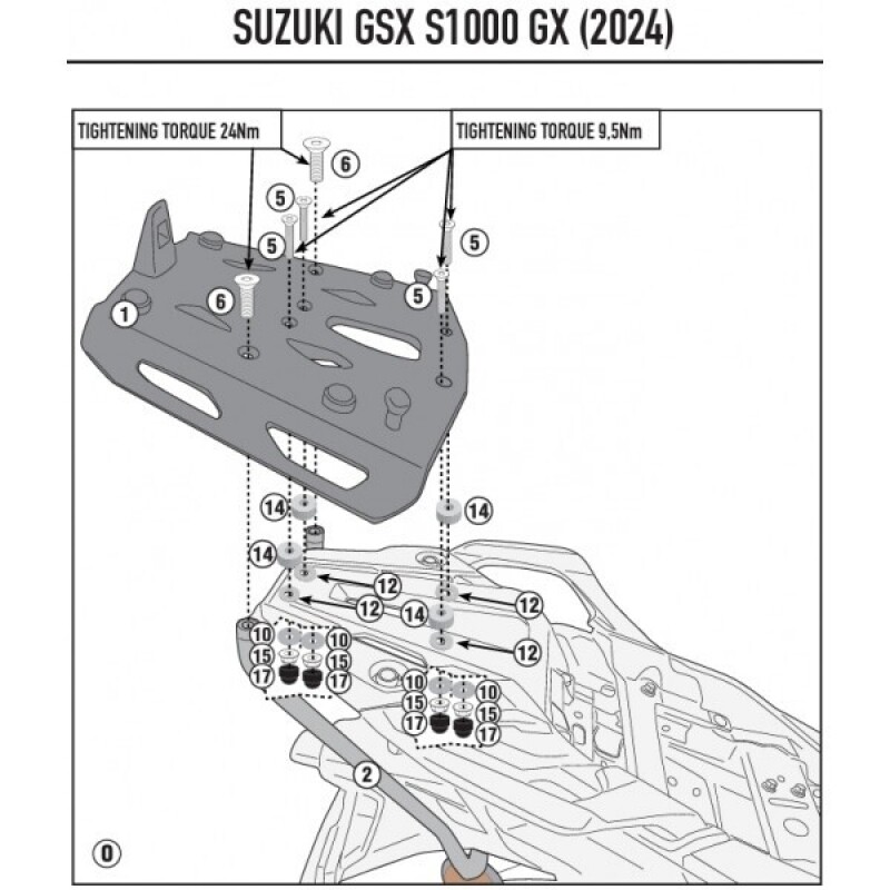 군토,[기비] 스즈키 GSX S1000GX (2024) 전용 탑박스 브라켓 - SRA3128 (모노키 알미늄 플레이트 포함) 순정 사이드케이스와 호환